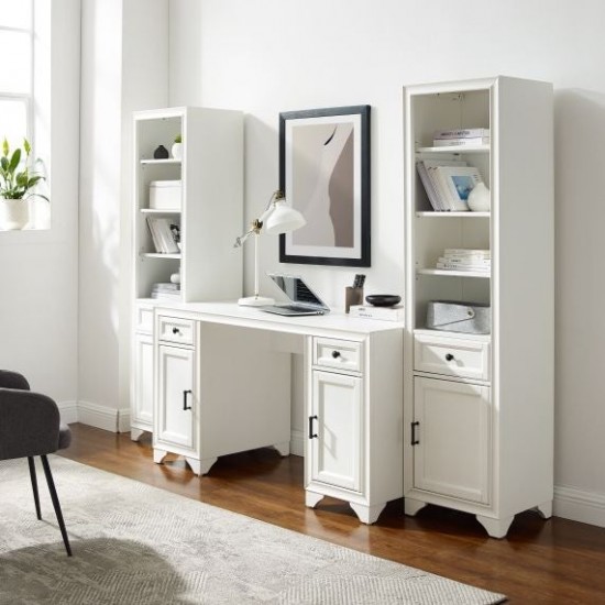 Tara 3Pc Desk And Bookcase Set Distressed White - Desk & 2 Linen Cabinets