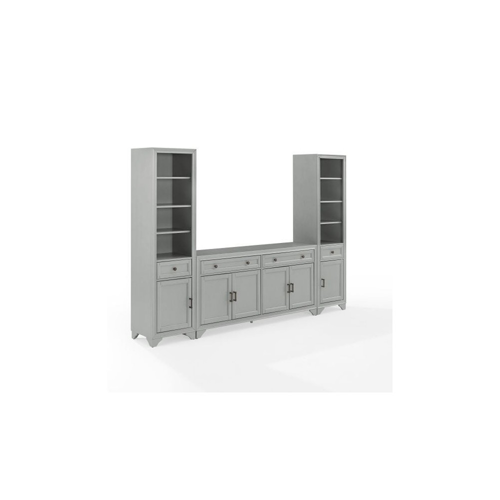 Tara 3Pc Sideboard And Bookcase Set Distressed Gray - Sideboard & 2 Bookcases