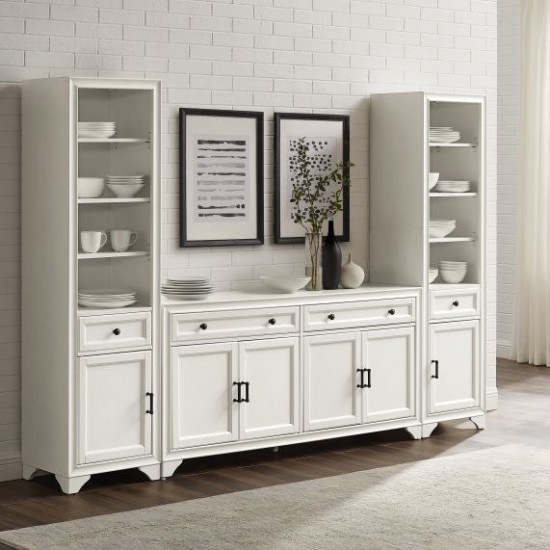 Tara 3Pc Sideboard And Bookcase Set Distressed White - Sideboard & 2 Bookcases