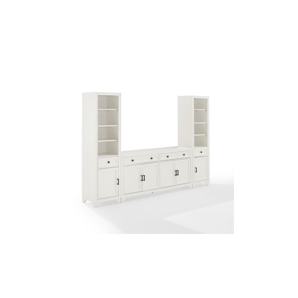 Tara 3Pc Entertainment Set Distressed White - Sideboard & 2 Bookcases