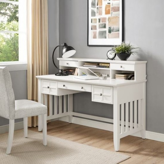 Adler Computer Desk And Hutch White - Desk & Hutch