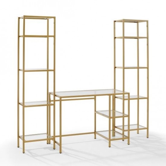 Aimee 3Pc Desk And Etagere Set Soft Gold - Desk & 2 Narrow Etageres