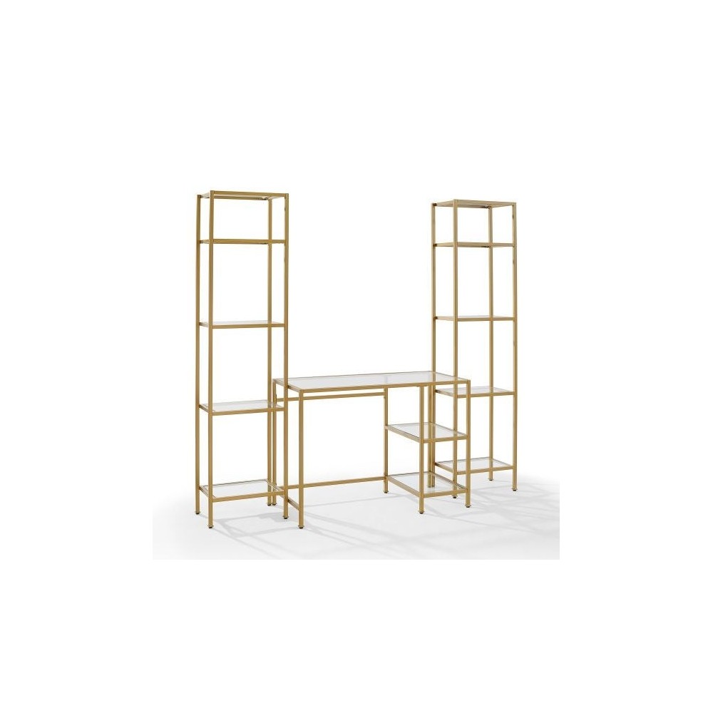 Aimee 3Pc Desk And Etagere Set Soft Gold - Desk & 2 Narrow Etageres