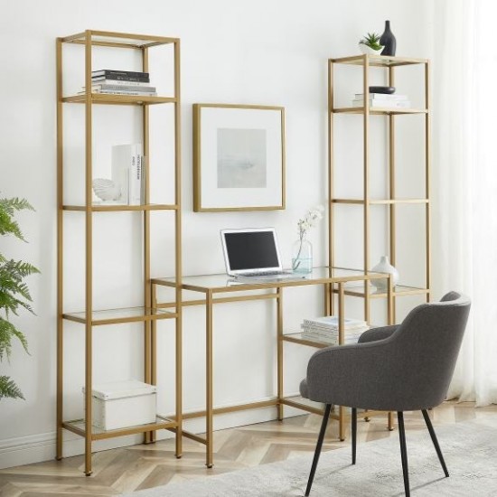 Aimee 3Pc Desk And Etagere Set Soft Gold - Desk & 2 Narrow Etageres