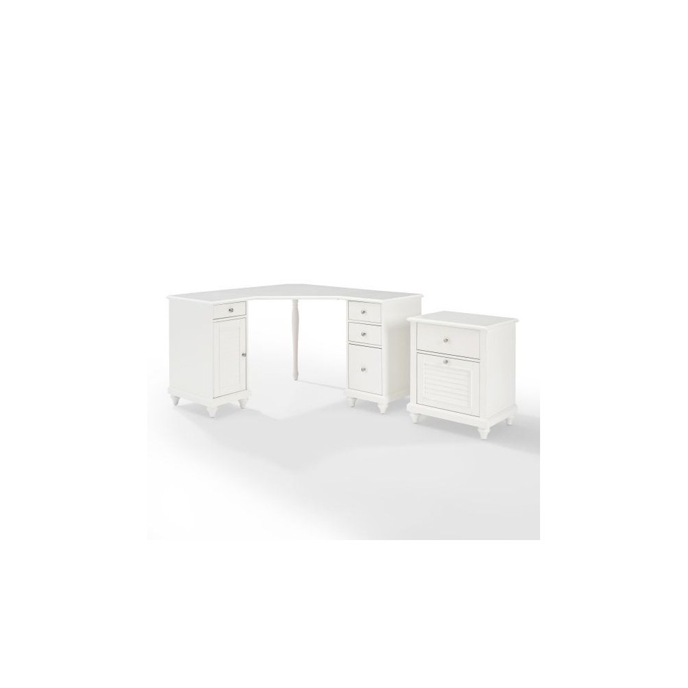 Palmetto 2Pc Corner Desk W/File White Corner Desk & File