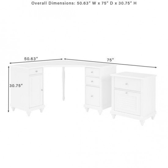 Palmetto 2Pc Corner Desk W/File Cabinet White - Corner Desk & File Cabinet