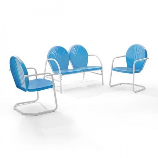 Griffith 3Pc Outdoor Metal Conversation Set Sky Blue Gloss/ White Satin