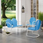 Griffith 3Pc Outdoor Metal Conversation Set Sky Blue Gloss/ White Satin