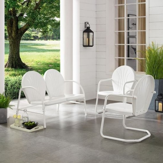 Griffith 3Pc Outdoor Metal Conversation Set White Gloss - Loveseat, 2 Chairs