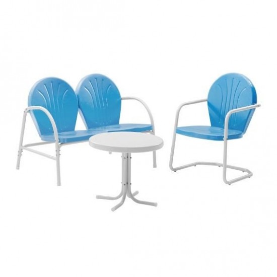 Griffith 3Pc Outdoor Metal Conversation Set Sky Blue Gloss/White Satin