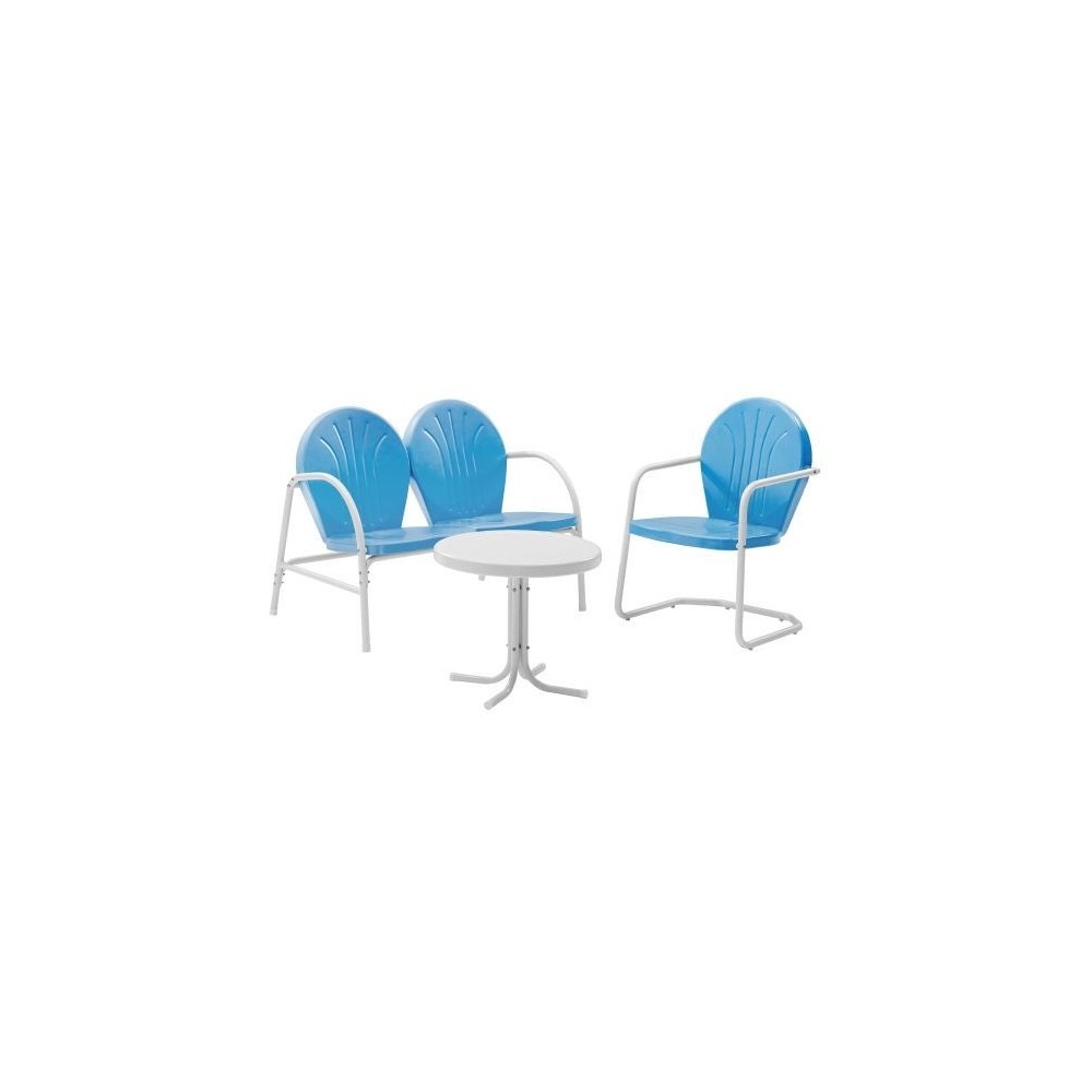 Griffith 3Pc Outdoor Metal Conversation Set Sky Blue Gloss/White Satin