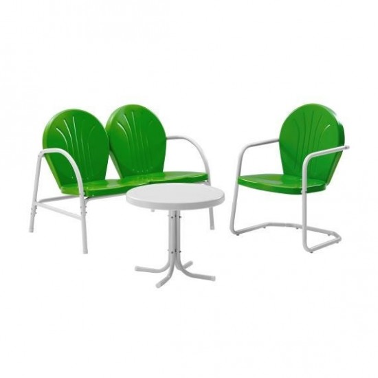 Griffith 3Pc Outdoor Metal Conversation Set Kelly Green Gloss/White Satin