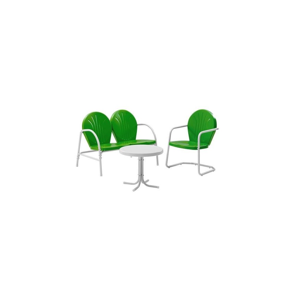 Griffith 3Pc Outdoor Metal Conversation Set Kelly Green Gloss/White Satin Griffith 3Pc Outdoor Metal Conversation Set Kelly Green Gloss/White Satin