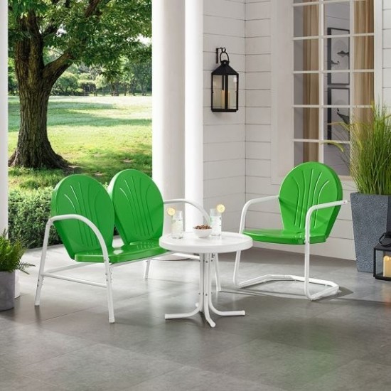 Griffith 3Pc Outdoor Metal Conversation Set Kelly Green Gloss/White Satin