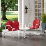 Griffith 3Pc Outdoor Metal Conversation Set Bright Red Gloss/White Satin