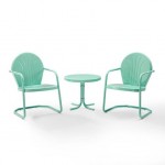 Griffith 3Pc Outdoor Metal Armchair Set Aqua Gloss - Side Table & 2 Chairs