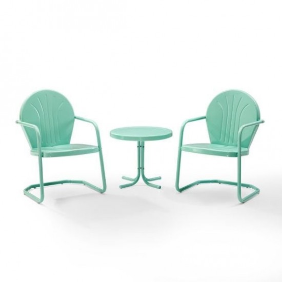 Griffith 3Pc Outdoor Metal Armchair Set Aqua Gloss - Side Table & 2 Chairs