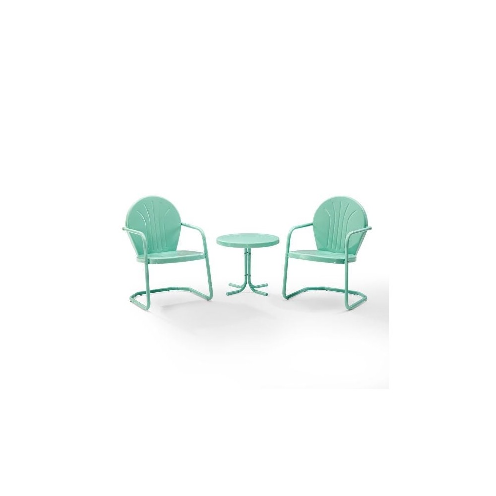 Griffith 3Pc Outdoor Metal Armchair Set Aqua Gloss - Side Table & 2 Chairs