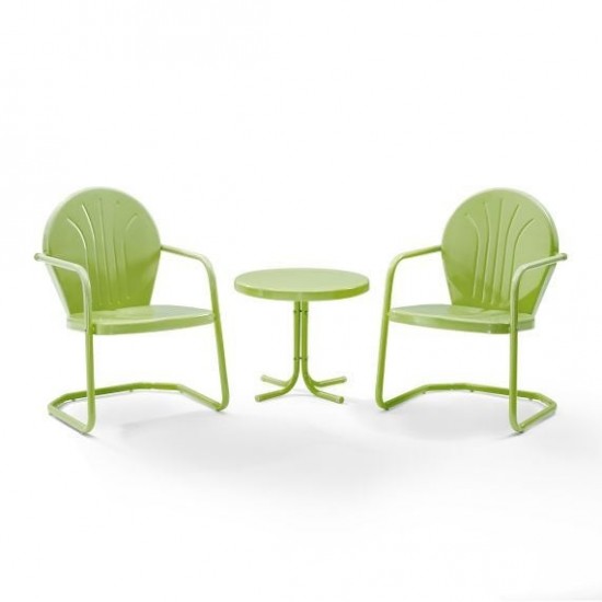 Griffith 3Pc Outdoor Metal Armchair Set Key Lime Gloss - Side Table & 2 Chairs