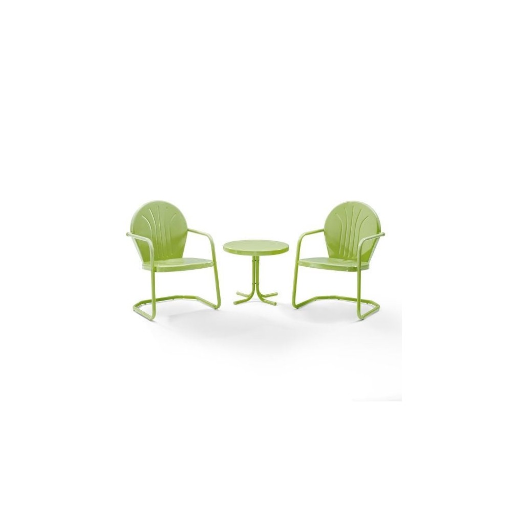 Griffith 3Pc Outdoor Metal Armchair Set Key Lime Gloss - Side Table & 2 Chairs