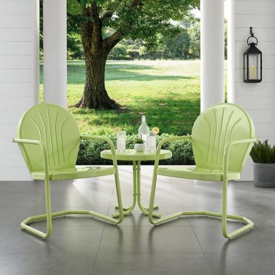 Griffith 3Pc Outdoor Metal Armchair Set Key Lime Gloss - Side Table & 2 Chairs