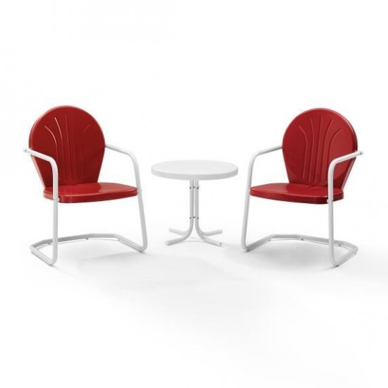 Griffith 3Pc Outdoor Metal Armchair Set Bright Red Gloss/White Satin