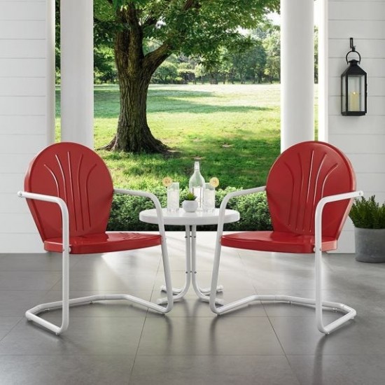 Griffith 3Pc Outdoor Metal Armchair Set Bright Red Gloss/White Satin