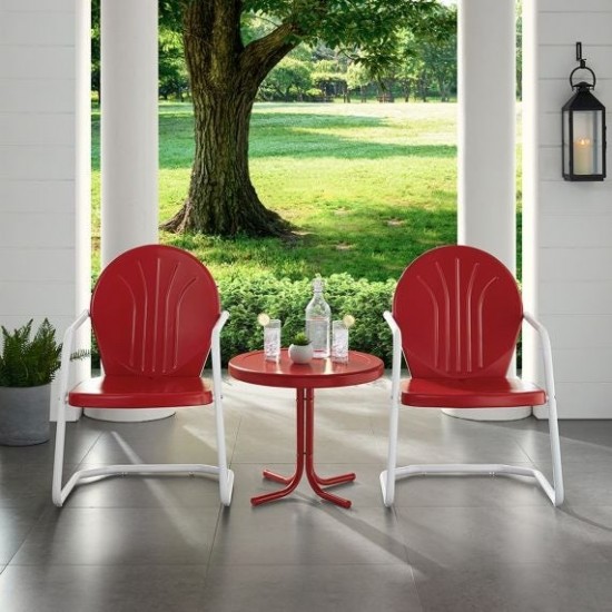 Griffith 3Pc Outdoor Metal Armchair Set Bright Red Gloss - Side Table & 2 Chairs