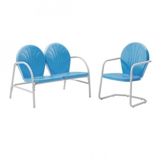 Griffith 2Pc Outdoor Metal Conversation Set Sky Blue Gloss - Loveseat & Chair