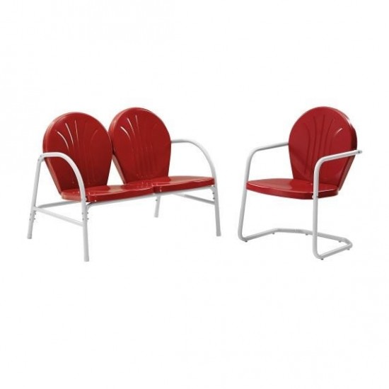Griffith 2Pc Outdoor Metal Conversation Set Bright Red Gloss - Loveseat & Chair