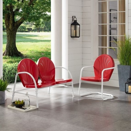 Griffith 2Pc Outdoor Metal Conversation Set Bright Red Gloss - Loveseat & Chair