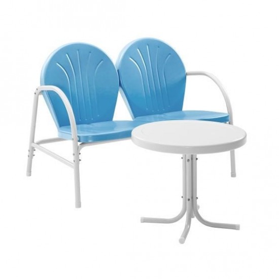 Griffith 2Pc Outdoor Metal Conversation Set Sky Blue Gloss/White Satin