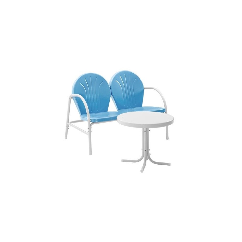 Griffith 2Pc Outdoor Metal Conversation Set Sky Blue Gloss/White Satin