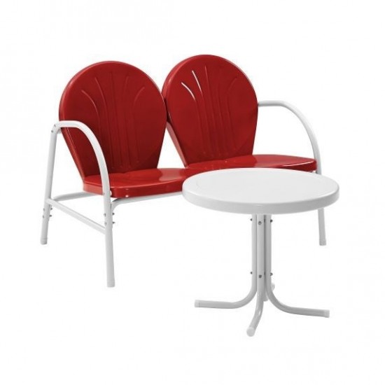 Griffith 2Pc Outdoor Metal Conversation Set Bright Red Gloss/White Satin