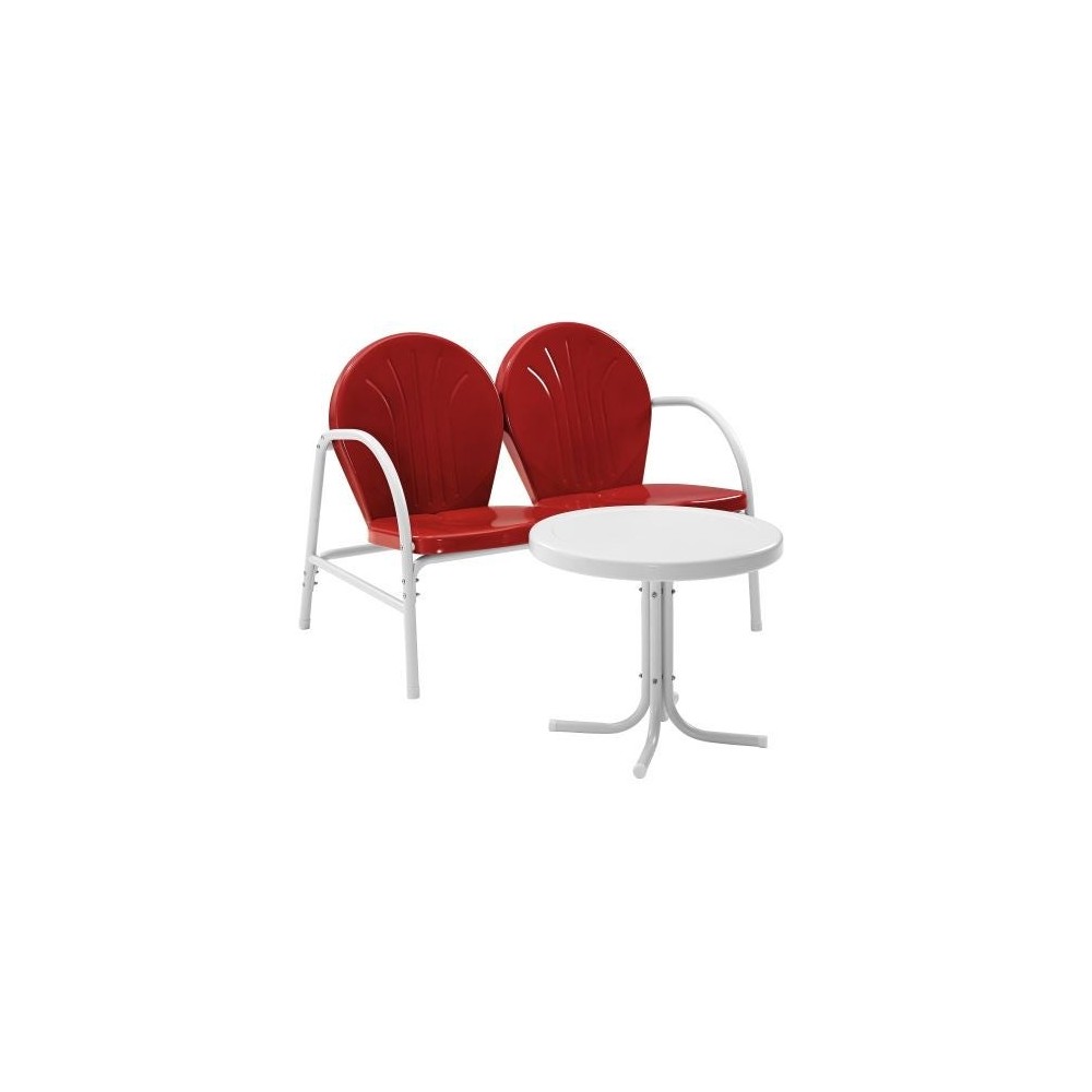 Griffith 2Pc Outdoor Metal Conversation Set Bright Red Gloss/White Satin