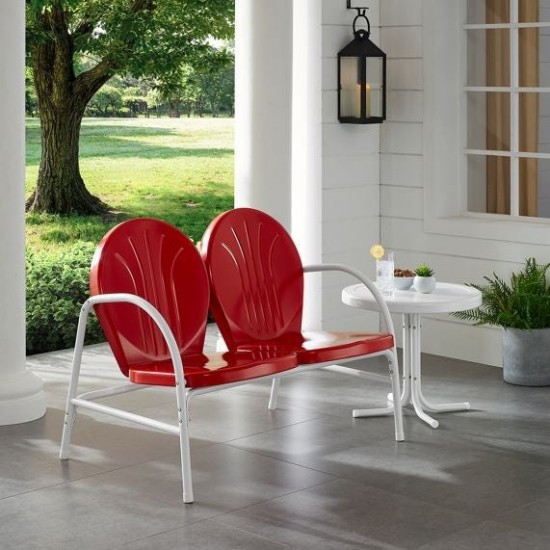 Griffith 2Pc Outdoor Metal Conversation Set Bright Red Gloss/White Satin