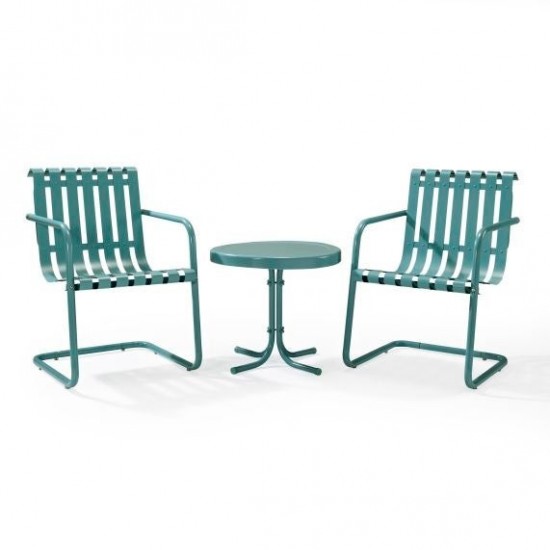 Gracie 3Pc Outdoor Metal Armchair Set Blue - Side Table & 2 Chairs