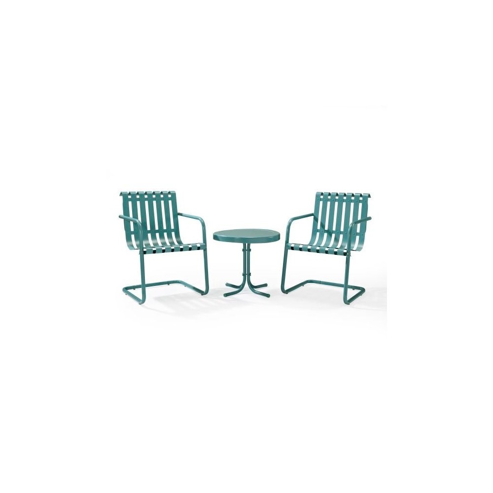 Gracie 3Pc Outdoor Metal Armchair Set Blue - Side Table & 2 Chairs