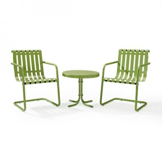 Gracie 3Pc Outdoor Metal Armchair Set Green - Side Table & 2 Chairs