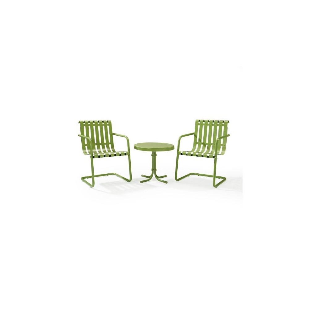 Gracie 3Pc Outdoor Metal Armchair Set Green - Side Table & 2 Chairs Gracie 3Pc Outdoor Metal Armchair Set Green - Side Table & 2 Chairs