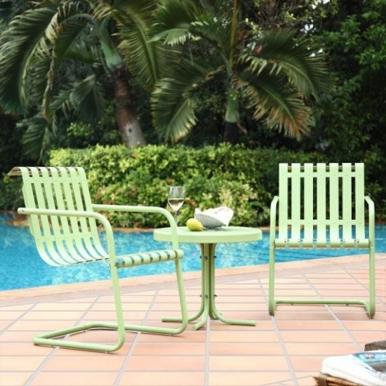 Gracie 3Pc Outdoor Metal Armchair Set Green - Side Table & 2 Chairs