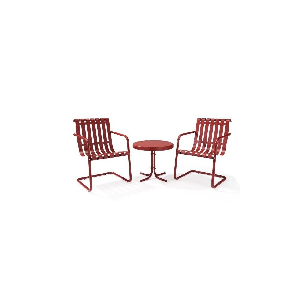 Gracie 3Pc Outdoor Metal Armchair Set Red - Side Table & 2 Chairs