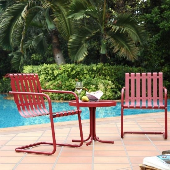 Gracie 3Pc Outdoor Metal Armchair Set Red - Side Table & 2 Chairs