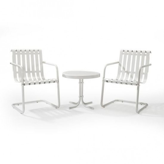 Gracie 3Pc Outdoor Metal Armchair Set White - Side Table & 2 Chairs