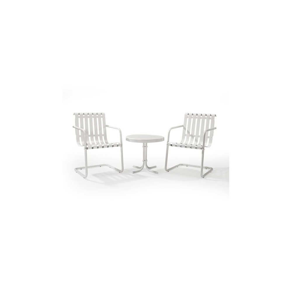 Gracie 3Pc Outdoor Metal Armchair Set White - Side Table & 2 Chairs