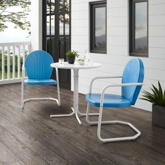 Griffith 3Pc Outdoor Metal Bistro Set Sky Blue Gloss