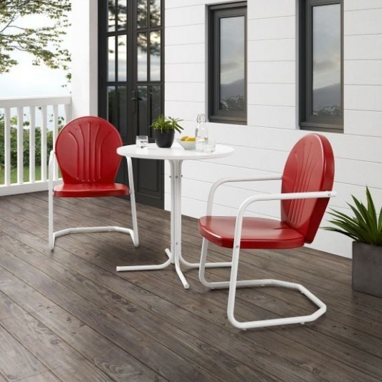 Griffith 3Pc Outdoor Metal Bistro Set Bright Red Gloss