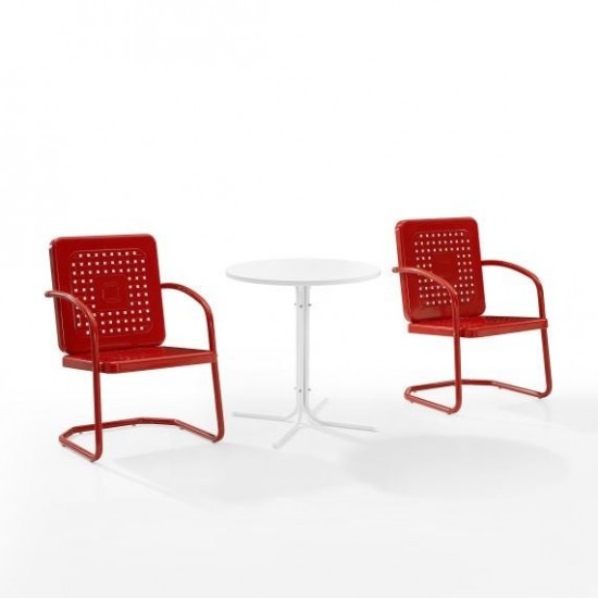 Bates 3Pc Outdoor Metal Bistro Set Bright Red Gloss