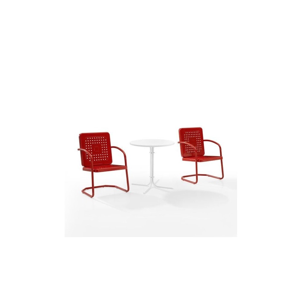 Bates 3Pc Outdoor Metal Bistro Set Bright Red Gloss