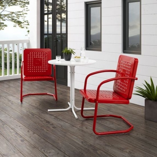 Bates 3Pc Outdoor Metal Bistro Set Bright Red Gloss